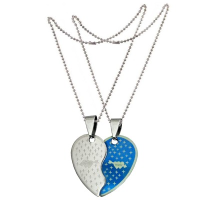 Two Pieces Couple Heart Shape Necklace by Menjewell 